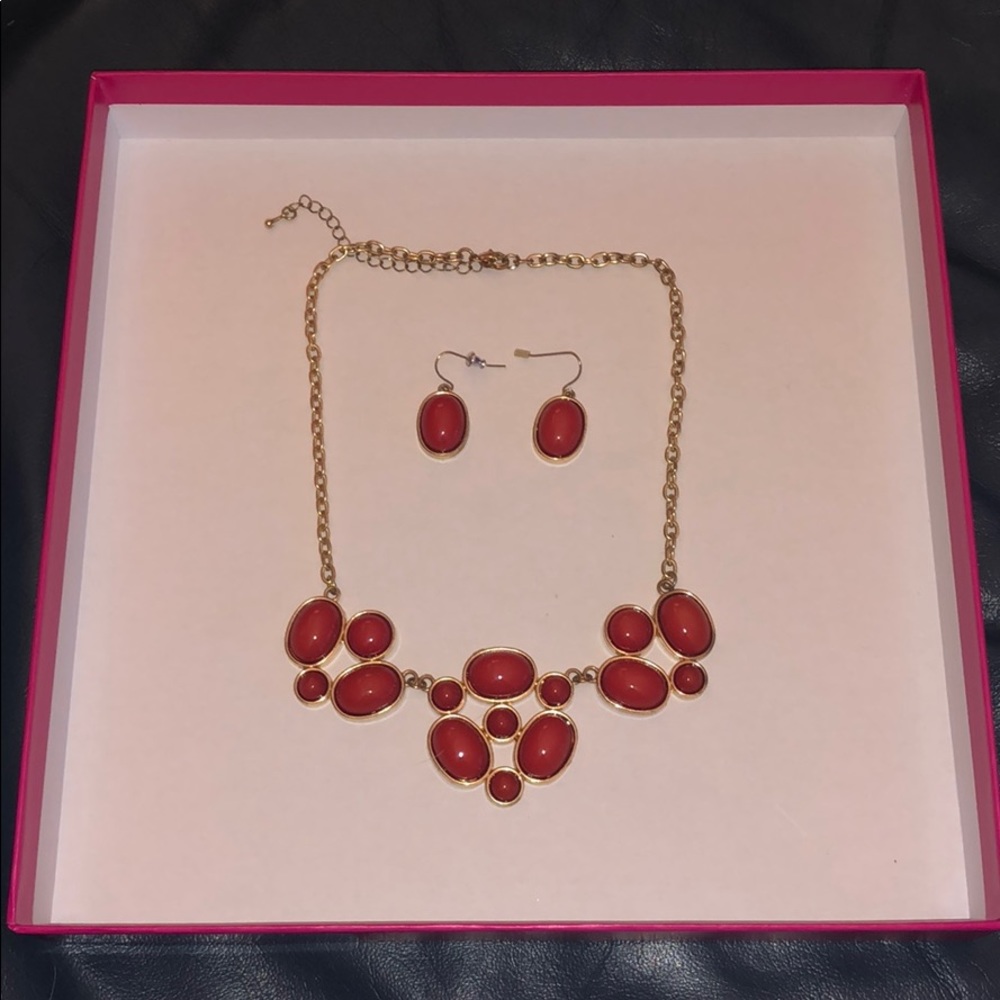 Red and Gold Statement Necklace and Earrings